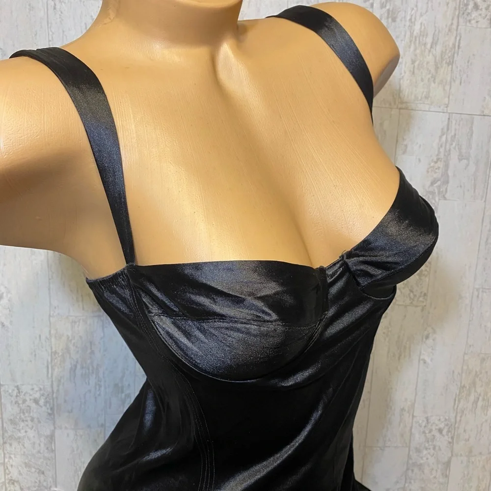 🎊🎉HOST PIC🎊🎉 VNTG Black Liquid Satin long night gown Victoria Secret Sissy - Picture 11 of 14